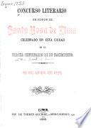 Concurso literario en honor de Santa Rosa de Lima celebrado en esta ciudad en el tercer centenario de su nacimiento