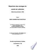 Répértoire des mariages du comté de Lotbinière